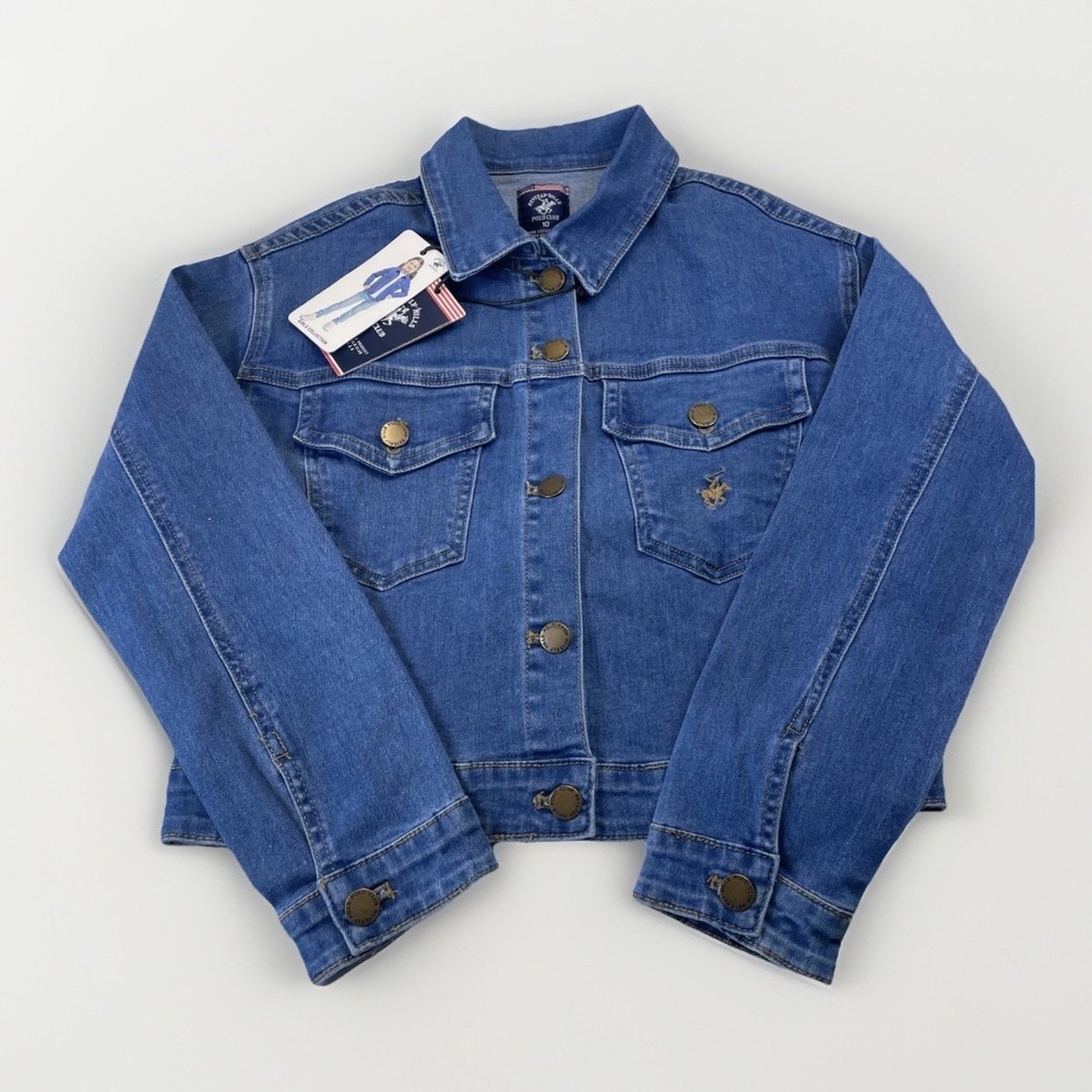 NWT Beverly Hills Polo Club Denim Long Sleeve Pockets Logo Jacket girl's 10